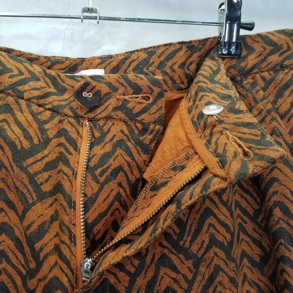 Garnet Hill Wide Leg Pants Women's 12 Pockets Linen Black Orange Chevron Tweed - Picture 3 of 16